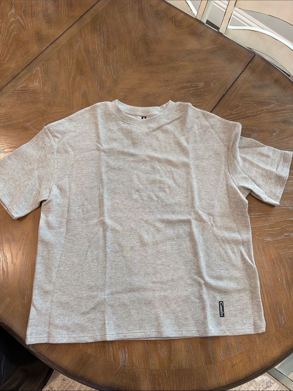 Short Sleeve Waffle Crew Oversized Tee in Light Gray